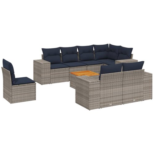 vidaXL Vrtni set od 9 dijelova s jastucima sivi poliratan - Siva corner + 3x middle + table + 4x sofa 1 Cene