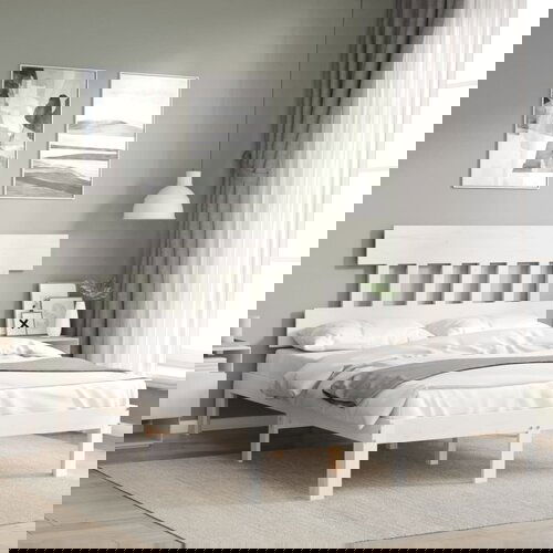 VidaXL Okvir za krevet s uzglavljem bijeli 140x200 cm od masivnog drva Slike