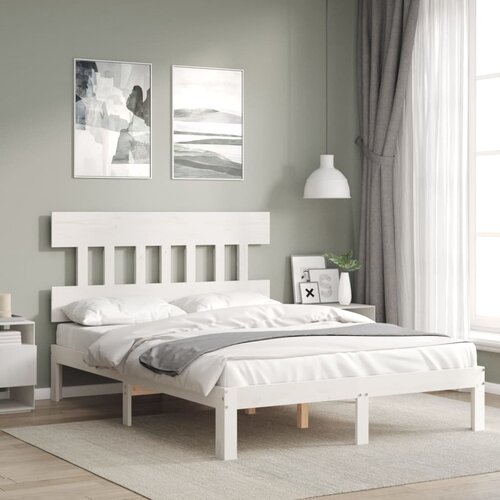 vidaXL Posteljni okvir z vzglavjem bel 140x200 cm trden les Cene
