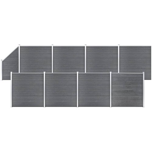 vidaXL WPC ograjni paneli 8 kvadratnih + 1 poševni 1484x186 cm sivi Cene