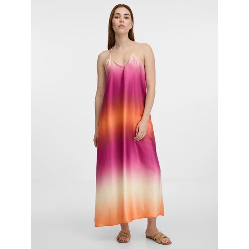 Orsay Women's orange-pink satin maxi dress