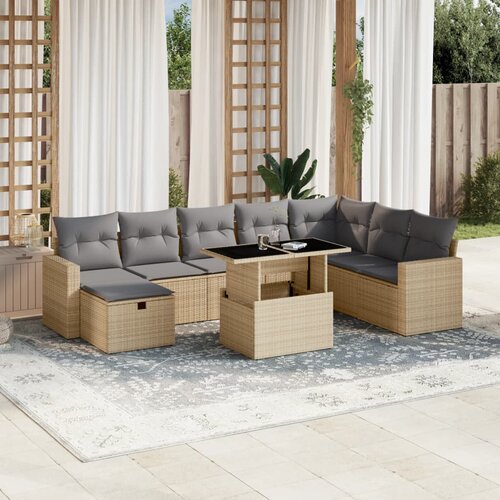 vidaXL 9-dijelni set vrtnih sofa s jastucima bež od poliratana Cijene