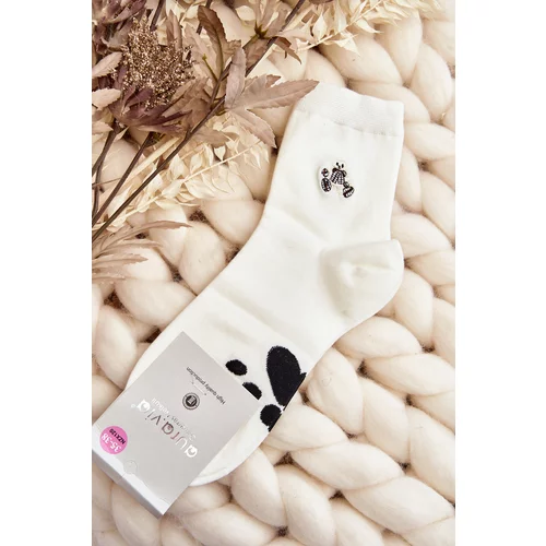 Kesi Women's cotton socks with teddy bear appliqué, white