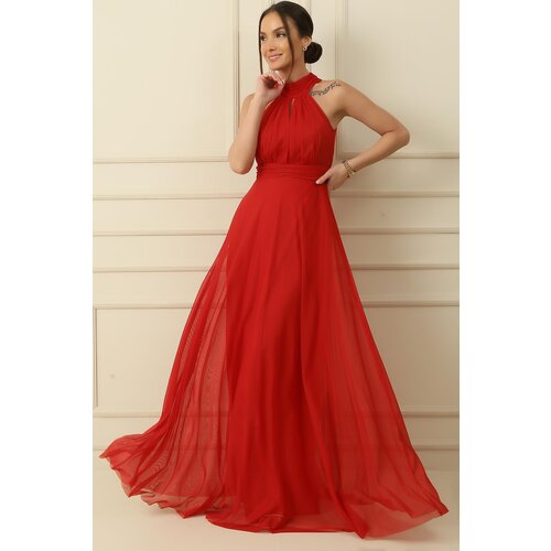 By Saygı Halterneck Lined Long Tulle Dress Slike