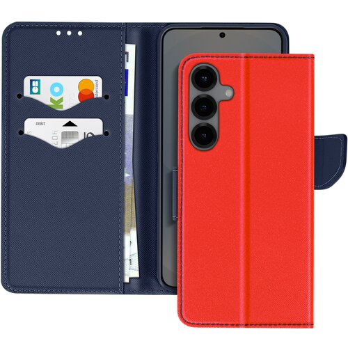 AVIZAR Ohišje za Samsung Galaxy S25 Plus Wallet Leather Saffiano Fancy, Modro / Rdeče, (5000011176) Cene