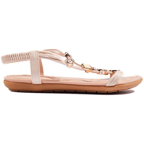 Shelvt Beige women's flat sandals with embellishments Cene