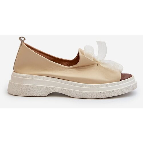 Kesi Zazoo women&amp;#039;s leather sandals with bow, light beige Slike