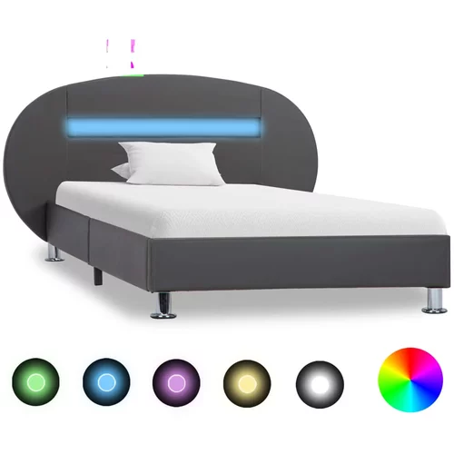  kreveta s LED svjetlima od umjetne kože sivi 90 x 200 cm