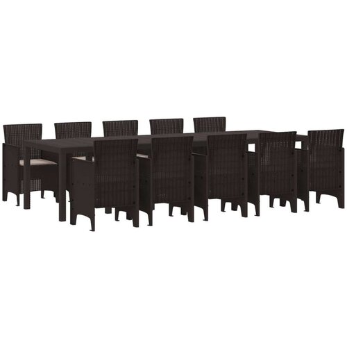  Set za objedovanje u vrtu od 11 komada s jastučićima Smeđi Poli Ratan  Vrtni stol Smeđi 150x100x73 cm Poli Ratan  Vrtne stolice Cijene