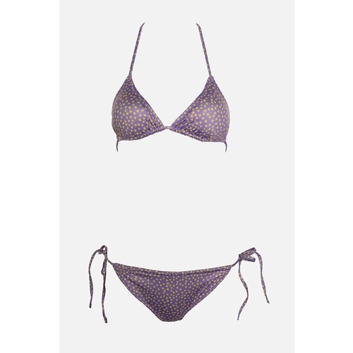 Trendyol Lilac Polka Dot Patterned Tie Detailed Bikini Set Slike