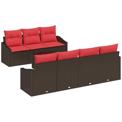 vidaXL Kavčna garnitura z blazino 8 pcs Rjava in rdeča poli ratan, (5000138355) Cene