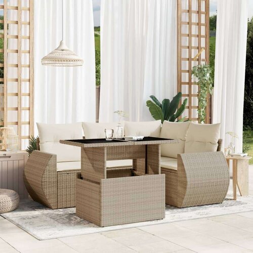 VidaXL 5-dijelni vrtni set sofa s jastucima bež od poliratana Slike