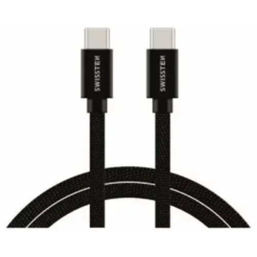 Swissten kabel za prijenos podataka i punjenje s tekstilnim premazom, USB-C, USB-C 2 m, crni