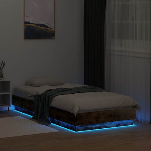  Okvir kreveta s LED svjetlima dimljena boja hrasta 75 x 190 cm Slike