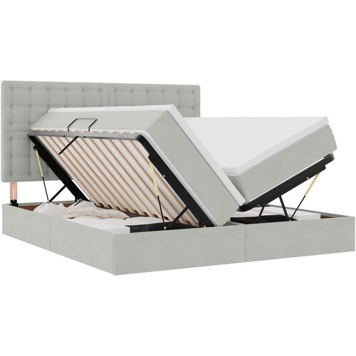 vidaXL Krevet s LED trakama Svijetlo siva 200 x 200 cm Baršun - Svjetlosiva 200 x 200 cm Gumbi Cene