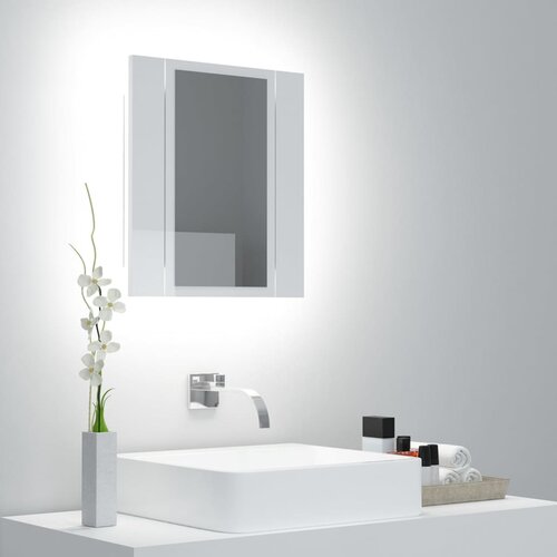 VidaXL LED kopalni&amp;scaron;ka omarica z ogledalom visok sijaj bela 40x12x45 cm Slike