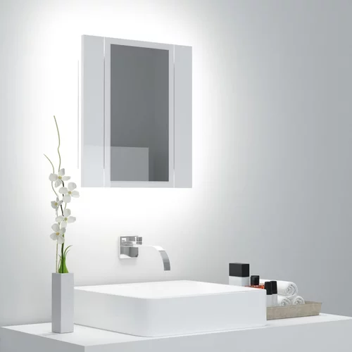 vidaXL LED kopalniška omarica z ogledalom visok sijaj bela 40x12x45 cm