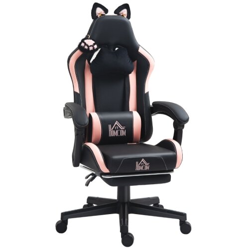 Nesta Gaming fotelj z mačjimi u&scaron;esi, nagibno naslonjalo, izvlečna opora za noge, nosilnost do 120 kg, roza/črn, (5000493986) Cene