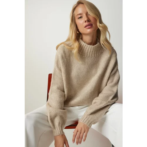 Happiness İstanbul Women's Stone Standing Collar Basic Knitwear Sweater