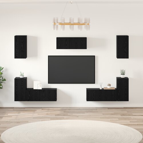 vidaXL Komplet TV omaric s polico Drugo 7 pcs Črni hrast Konstruiran les Cene