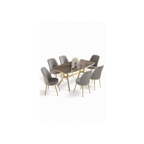 Hanah home Set trpezarijskog stola i stolica (7 delova) Lena Anthracite Gold Grey Cene