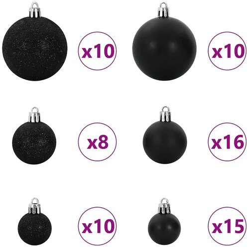  Umjetno božićno drvce 300 LED lampica Topla bijela PVC i metal - 180 cm s LED-ima i crnim kuglicama Slike