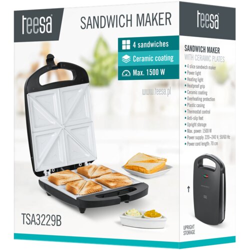 Teesa 1500W toaster opekač za 4 sendviče s keramičnimi vložki TSA3229B Cene
