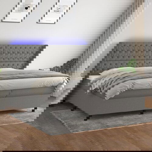 The Living Store Box spring postelja z vzmetnico LED temno siva 200x200 cm blago - Box Spring Postelja, (21519607) Cene