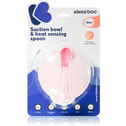 Kikka Boo Suction Bowl & Heat Sensing Spoon jedilni set 4 m+ Pink 2 kos