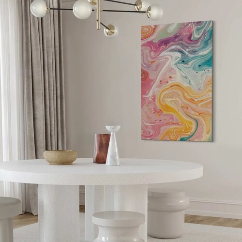  Slika - Colorful Chaos - Dynamic Shapes in Shades of Pink Yellow and Blue 60x90 Cene