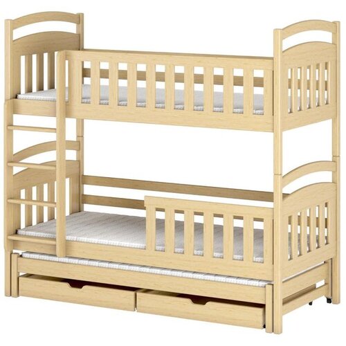 Molarem Home Drveni dječji krevet na kat Viki s tri kreveta i ladicom - svijetlo drvo - 180x80 cm - Bez madraca Cijene