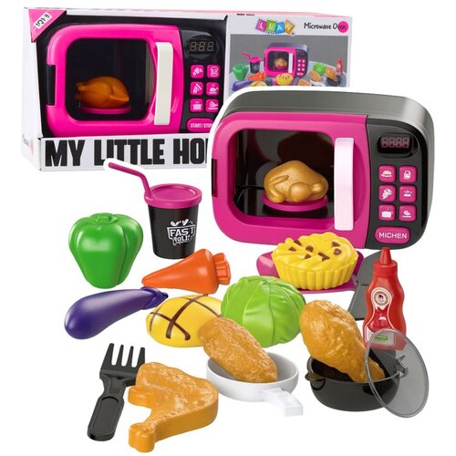  Microwave Toy For Kids Food 360 Rotation Lights Sounds Pink Cene