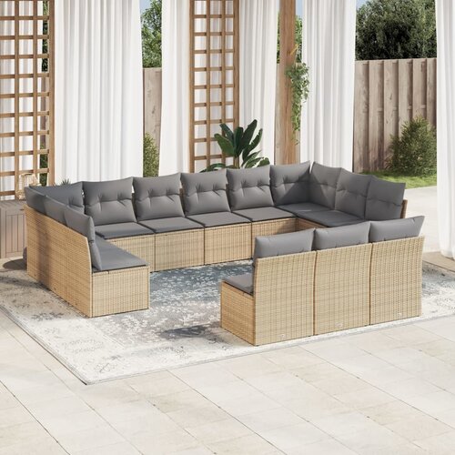 VidaXL 13-dijelni set vrtnih sofa s jastucima poliratan Bež Slike