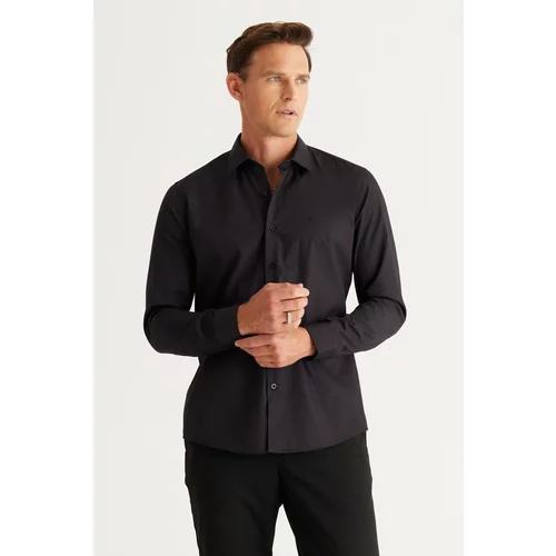 ALTINYILDIZ CLASSICS Men's Black Easy-to-Iron Slim Fit Slim Fit Classic Collar Cotton Shirt.