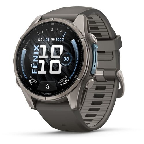Garmin multisport GPS sat fēnix 9 43 mm, titanij, silikonski remen šljunčano sive boje Cene