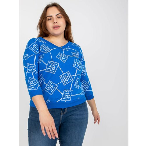 Fashion Hunters Plus size dark blue blouse with a printed design Slike