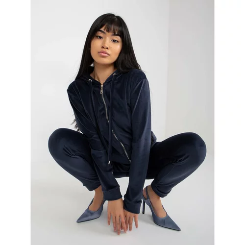 Fashion Hunters Women's navy blue velor set with a hoodie