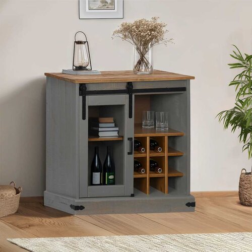  Komoda HALDEN s kliznim vratima siva 80x40x80 cm puno drvo Cene