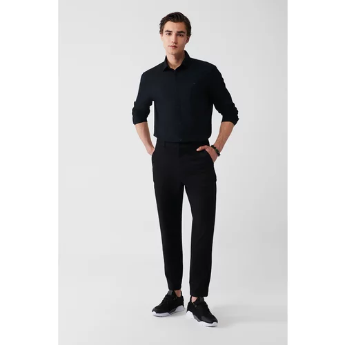 Avva Men's Black Elastic Back Waist Woven Flexible Relaxed Fit Relaxed Fit Chino Trousers