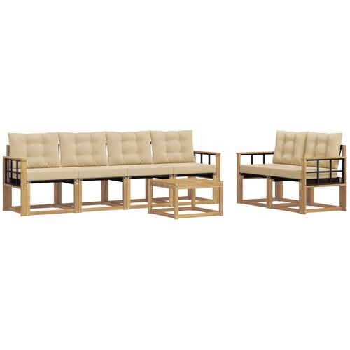vidaXL Zunanja garnitura za sedenje z blazino 7 pcs Bela in bež, (5000272521) Cene