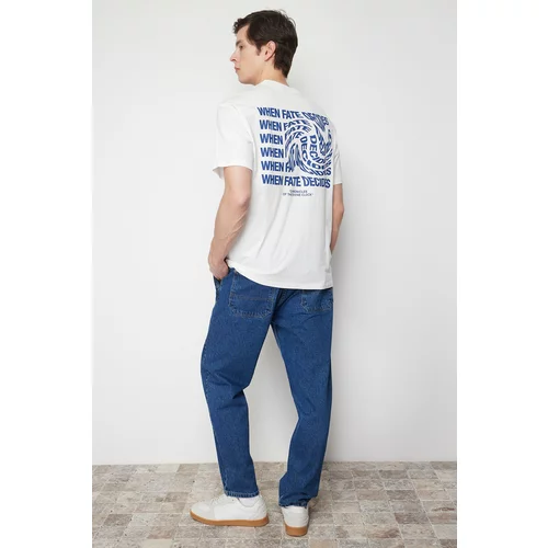 Trendyol Ecru Men's Plus Size Comfortable 100% Cotton Relaxed/Comfortable Fit T-shirt