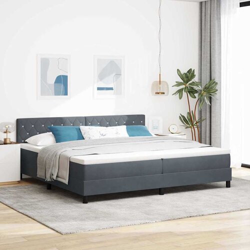  LED Box Spring Krevet s madracem Tamno siva 200 x 200 cm Baršun Cene