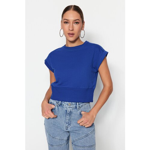 Trendyol Indigo Fitted Crew-neck Low Sleeve Thin Knitted Blouse Slike