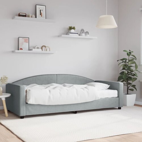 VidaXL Dnevna postelja z vzmetnico svetlo siva 90x200 cm blago Slike