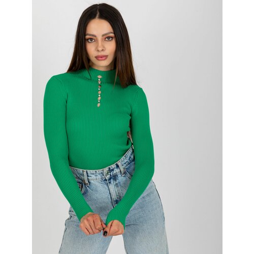 Fashion Hunters Lady's green ribbed turtleneck blouse Slike