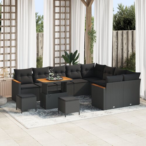 vidaXL 12-delni vrtni sofa set z blazinami Črna poli ratan akacija Cene