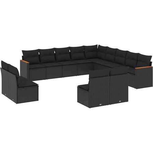  13-dijelni set vrtnih sofa s jastucima poliratan crni Slike