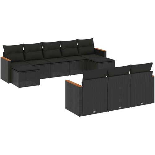 VidaXL 10-dijelni set vrtnih sofa s jastucima crni od poliratana Slike