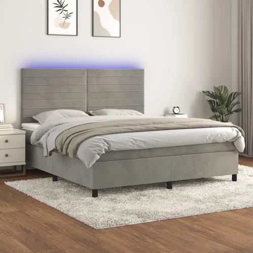 vidaXL Krevet box spring s madracem LED svjetlosivi 180x200 cm baršun