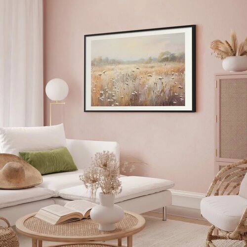  Plakat Impressionist meadow &amp;ndash; field landscape in a pastel colour palette 90x60 Crni okvir s margom Slike